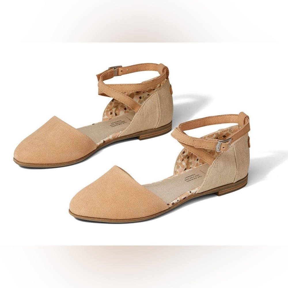 Toms 10 Honey Suede Julie Ankle Strap Flats